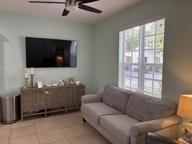 275 SW 7th Ct, Pompano Beach, FL 33060 - living room with ceiling fan and light tile patterned floors