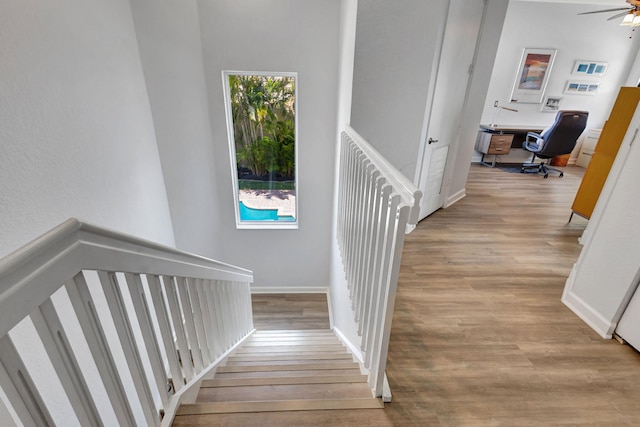 106 Sedona Way, Palm Beach Gardens, FL 33418 - stairs featuring wood finished floors and ceiling fan