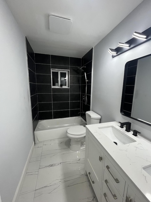 1720 SW 13th St, Boca Raton, FL 33486 - bathroom featuring toilet, marble finish flooring, baseboards, and shower / bathtub combination
