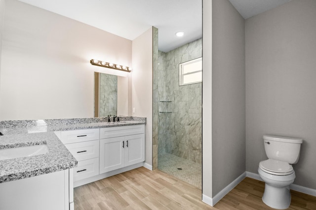3269 NW 24th Ave, Okeechobee, FL 34972 - full bathroom with vanity, wood finished floors, baseboards, walk in shower, and toilet