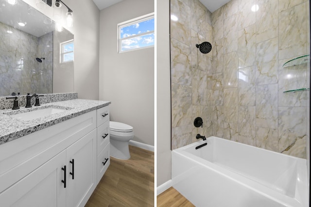3269 NW 24th Ave, Okeechobee, FL 34972 - bathroom featuring baseboards, shower / washtub combination, vanity, toilet, and wood finished floors