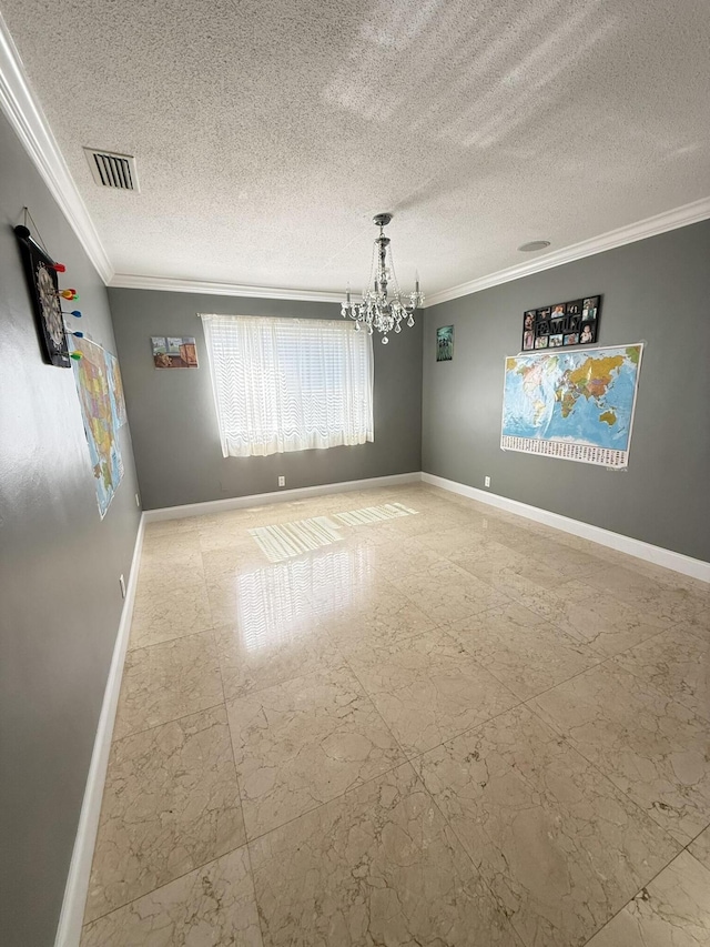 257 SW 5th St, Boca Raton, FL 33432 - unfurnished dining area with ornamental molding, a chandelier, baseboards, and a textured ceiling