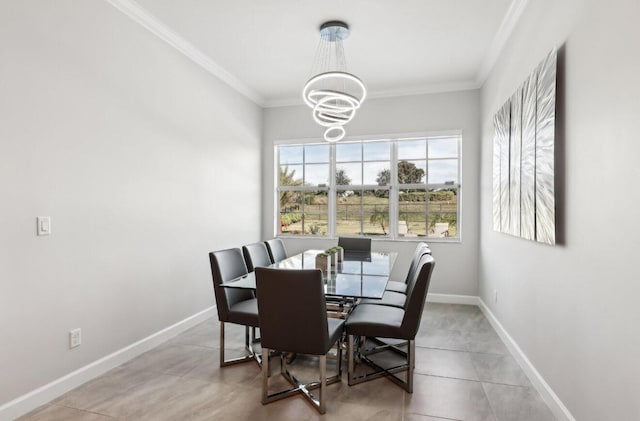 822 Hookline Cir, Loxahatchee, FL 33470 - dining area with a chandelier, crown molding, tile patterned floors, and baseboards