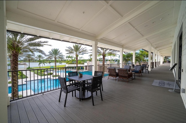 822 Hookline Cir, Loxahatchee, FL 33470 - wooden terrace with outdoor dining area