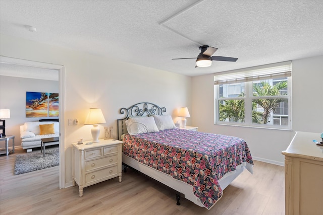 2016 S Federal Hwy Unit 206, Boynton Beach, FL 33435 - bedroom featuring light wood-style flooring, a textured ceiling, baseboards, and ceiling fan