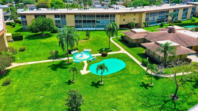 aerial view of a pool