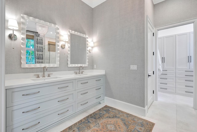 full bathroom with double vanity and tile patterned floors