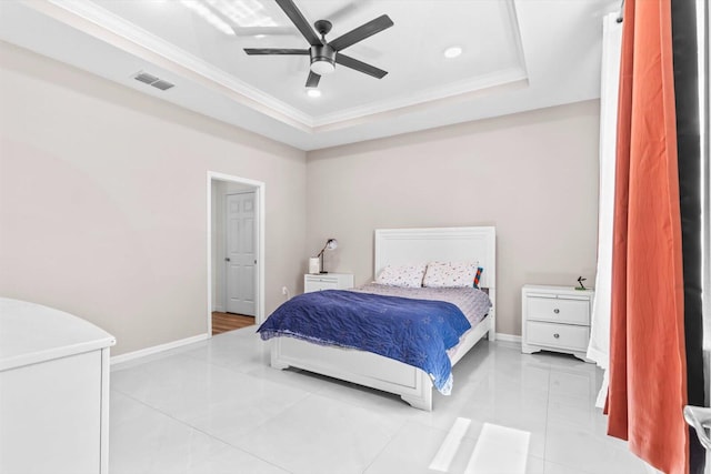 2509 SW Kenilworth St, Port Saint Lucie, FL 34953 - bedroom featuring ornamental molding, a raised ceiling, recessed lighting, baseboards, and light tile patterned floors