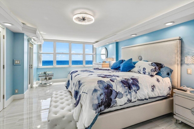 3000 S Ocean Blvd Unit 6010, Boca Raton, FL 33432 - bedroom featuring baseboards, a water view, and recessed lighting