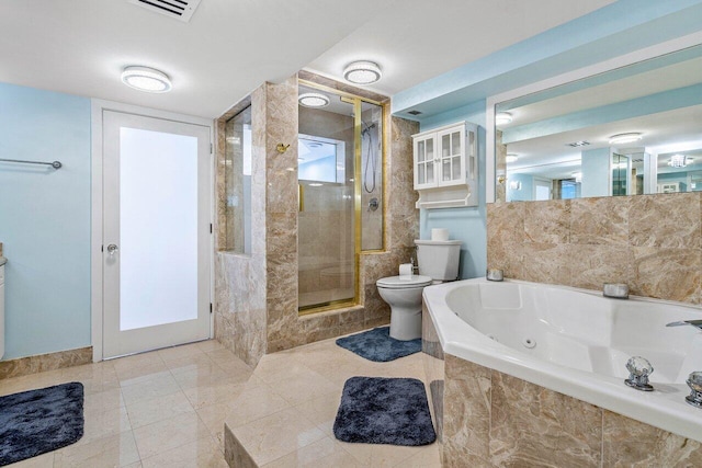 3000 S Ocean Blvd Unit 6010, Boca Raton, FL 33432 - full bath featuring toilet, a shower stall, a tub with jets, and tile patterned floors