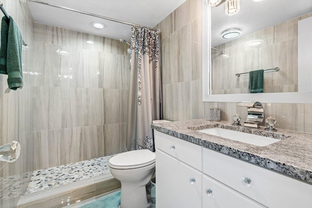 3000 S Ocean Blvd Unit 6010, Boca Raton, FL 33432 - full bath featuring tile walls, vanity, toilet, tiled shower, and recessed lighting