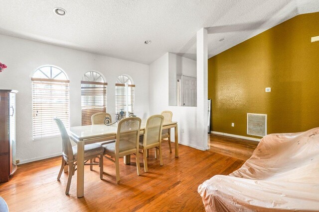 9023 Seminole Pratt Whitney Rd, The Acreage, FL 33470 - dining room with wood finished floors, lofted ceiling, baseboards, and a textured ceiling