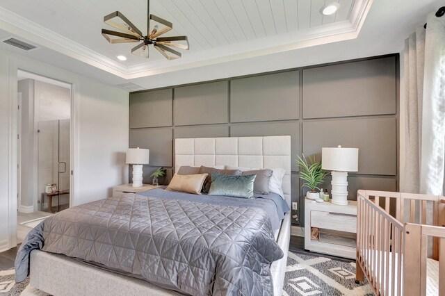 4646 Eventing St, Lake Worth, FL 33467 - bedroom featuring a tray ceiling, ornamental molding, wood finished floors, a decorative wall, and recessed lighting