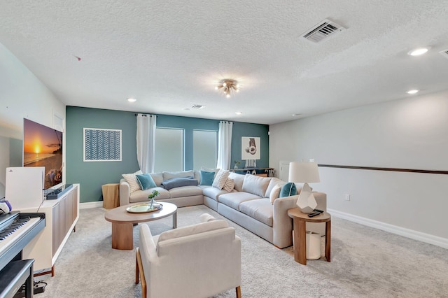 4646 Eventing St, Lake Worth, FL 33467 - living room with a textured ceiling, light carpet, and recessed lighting