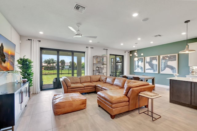 4646 Eventing St, Lake Worth, FL 33467 - living area with a ceiling fan, recessed lighting, and light tile patterned floors