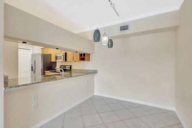 6510 Emerald Dunes Dr Unit 302, West Palm Beach, FL 33411 - kitchen featuring stainless steel appliances, a sink, ornamental molding, light stone countertops, and light tile patterned floors