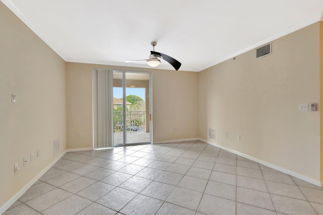6510 Emerald Dunes Dr Unit 302, West Palm Beach, FL 33411 - empty room featuring light tile patterned flooring, crown molding, ceiling fan, and baseboards