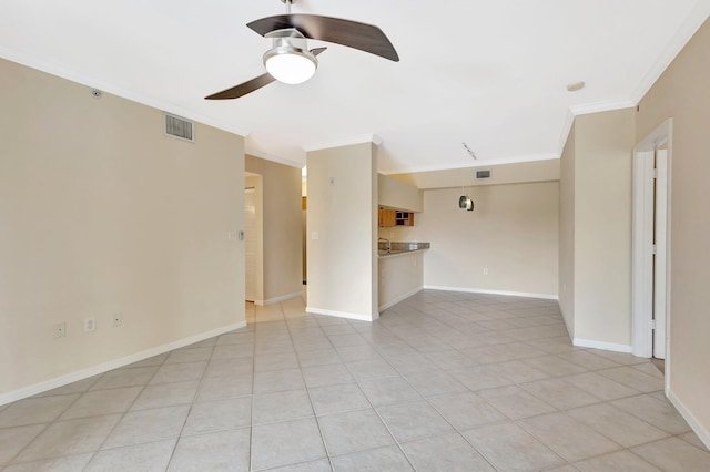 6510 Emerald Dunes Dr Unit 302, West Palm Beach, FL 33411 - unfurnished living room with a ceiling fan, crown molding, light tile patterned floors, and baseboards