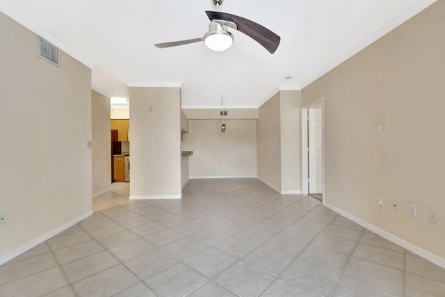 6510 Emerald Dunes Dr Unit 302, West Palm Beach, FL 33411 - empty room with ceiling fan, ornamental molding, light tile patterned flooring, and baseboards