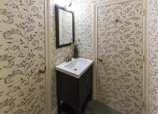 1228 George Bush Blvd Unit 4, Delray Beach, FL 33483 - bathroom with vanity and wallpapered walls