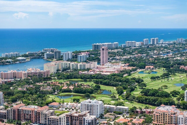 bird's eye view of a large body of water and a golf club