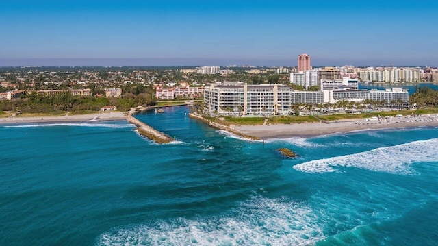view of urban area featuring expansive coastline