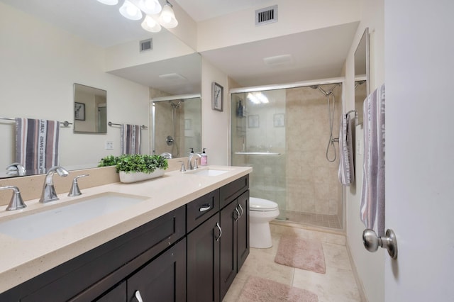 2070 Homewood Blvd Unit 1115, Delray Beach, FL 33445 - full bathroom featuring a stall shower, double vanity, tile patterned floors, and toilet