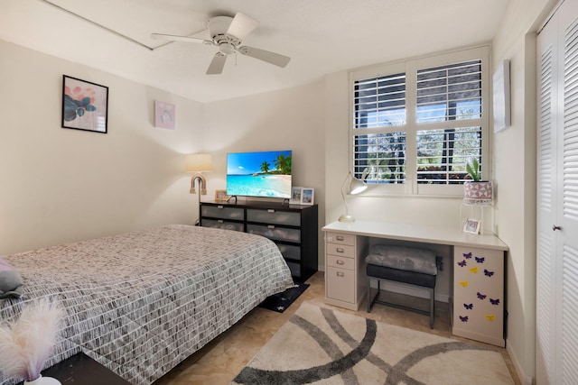2070 Homewood Blvd Unit 1115, Delray Beach, FL 33445 - bedroom featuring ceiling fan, a desk, and a closet