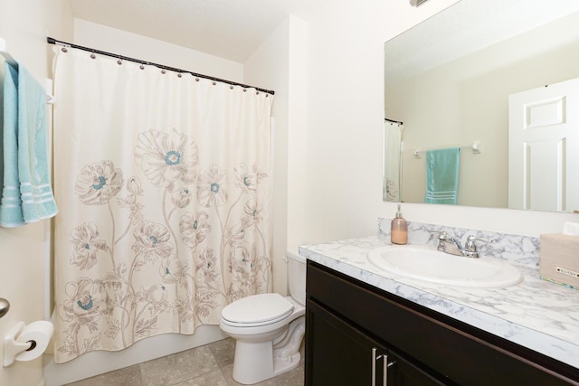 567 SW Paar Dr, Port Saint Lucie, FL 34953 - full bath featuring toilet, vanity, tile patterned flooring, and shower / bath combination with curtain