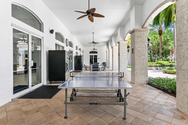 view of patio / terrace with a ceiling fan and outdoor dining area
