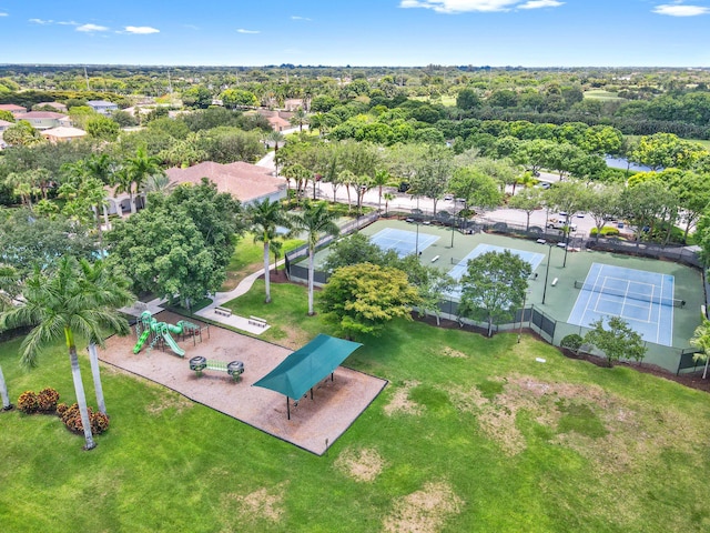 aerial view of a tree filled landscape