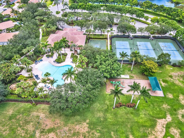 aerial view of a pool area