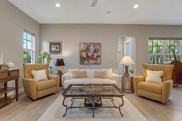 127 Via Castilla, Jupiter, FL 33458 - living area with plenty of natural light, light wood-type flooring, recessed lighting, and a ceiling fan
