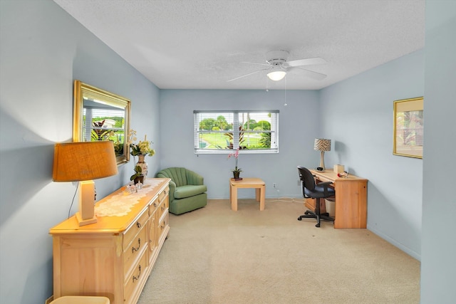 3477 Christopher St Unit 3477, West Palm Beach, FL 33417 - home office featuring light carpet, a ceiling fan, and a textured ceiling