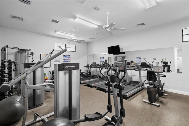 3477 Christopher St Unit 3477, West Palm Beach, FL 33417 - exercise room featuring ceiling fan and a textured ceiling