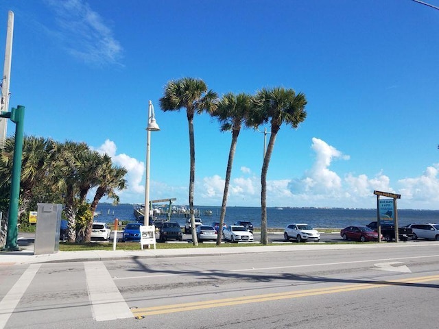 view of asphalt road featuring a water view