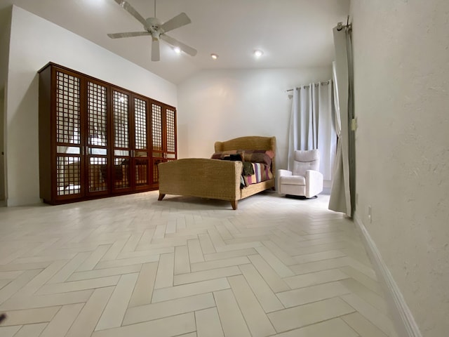 10039 Lexington Cir N, Boynton Beach, FL 33436 - bedroom with vaulted ceiling, baseboards, and a ceiling fan