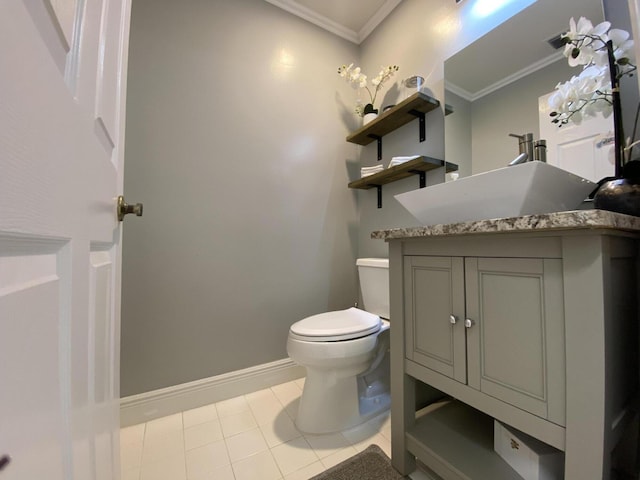 10039 Lexington Cir N, Boynton Beach, FL 33436 - half bathroom with ornamental molding, tile patterned floors, toilet, baseboards, and vanity