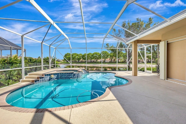 3588 Turtle Island Ct, West Palm Beach, FL 33411 - view of pool featuring a patio area, glass enclosure, and a pool with connected hot tub
