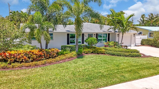 765 Lagoon Dr, North Palm Beach, FL 33408 - ranch-style house with a garage, concrete driveway, stucco siding, and a front yard