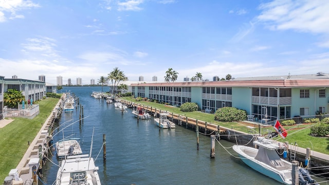 water view featuring a dock