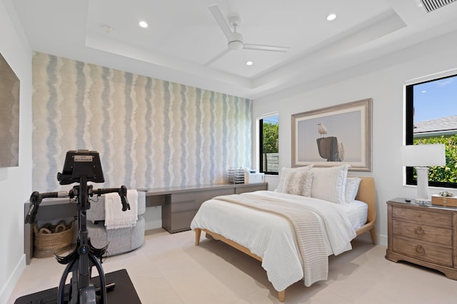 160 Periwinkle Dr, Hypoluxo, FL 33462 - bedroom with a raised ceiling, multiple windows, recessed lighting, baseboards, and an office area