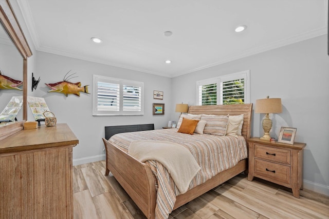1096 SW 16th St, Boca Raton, FL 33486 - bedroom with multiple windows, light wood-type flooring, baseboards, crown molding, and recessed lighting
