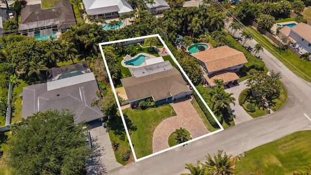 1096 SW 16th St, Boca Raton, FL 33486 - aerial view of residential area featuring a pool area and property parcel outlined
