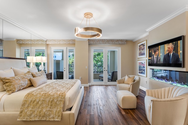 400 S Ocean Blvd Unit R25, Boca Raton, FL 33432 - bedroom with wood-type flooring, baseboards, access to exterior, crown molding, and french doors