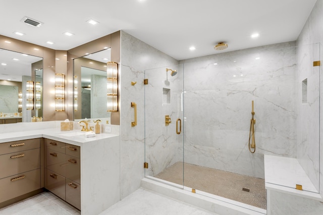 400 S Ocean Blvd Unit R25, Boca Raton, FL 33432 - full bath with a marble finish shower, vanity, and recessed lighting