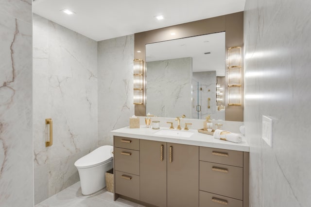 400 S Ocean Blvd Unit R25, Boca Raton, FL 33432 - full bath with vanity, toilet, a marble finish shower, and tile walls