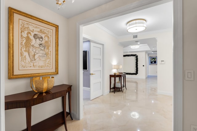 400 S Ocean Blvd Unit R25, Boca Raton, FL 33432 - hall with light marble finish flooring, baseboards, and ornamental molding