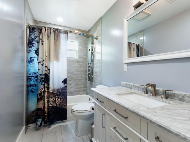1421 E River Dr, Margate, FL 33063 - bathroom featuring toilet, shower / bath combo, vanity, and marble look tile flooring