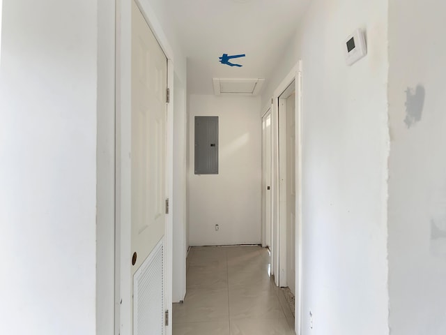 1421 E River Dr, Margate, FL 33063 - hall with electric panel, light marble finish floors, and attic access